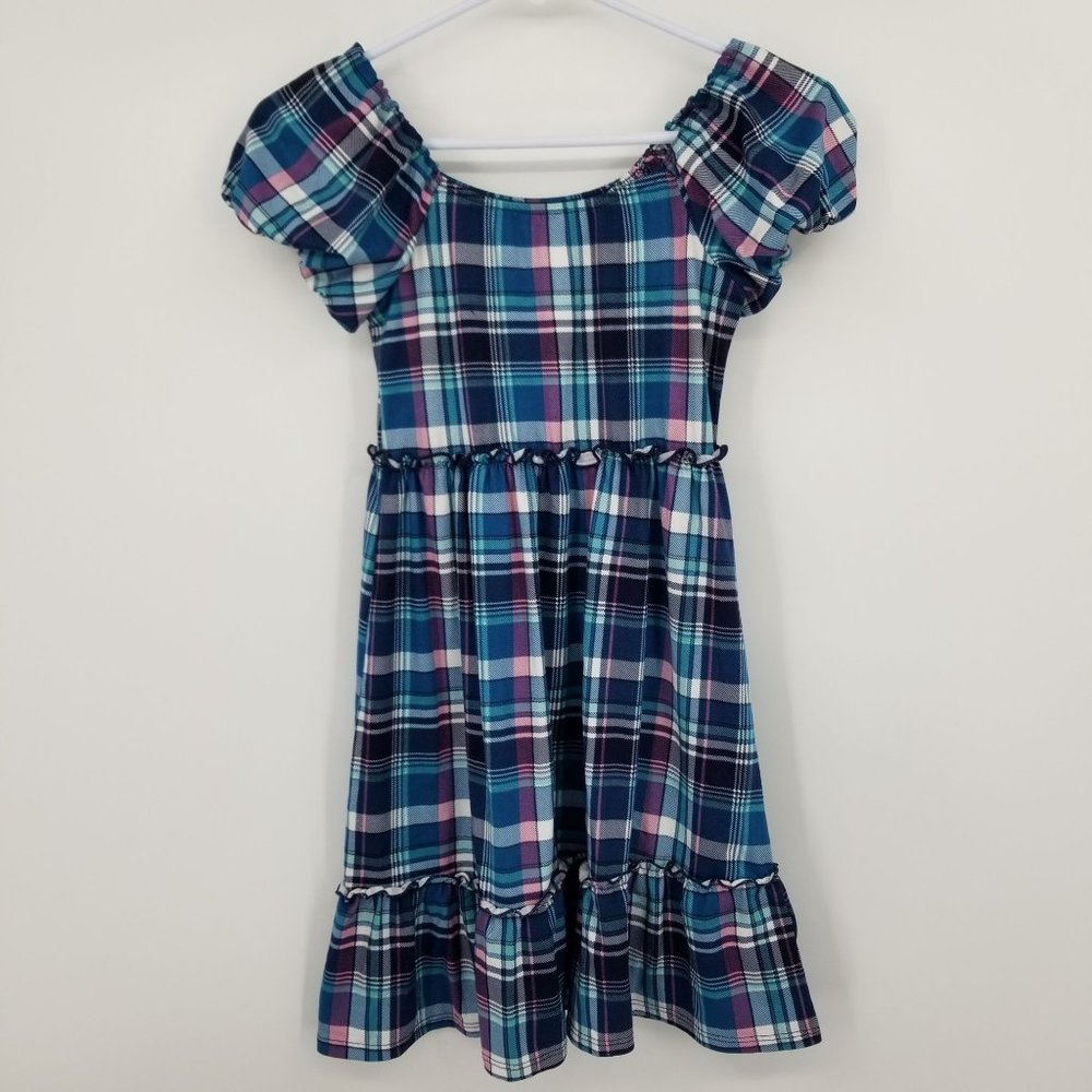 Three Pink Heart Blue Plaid Girls Dress Size Medium